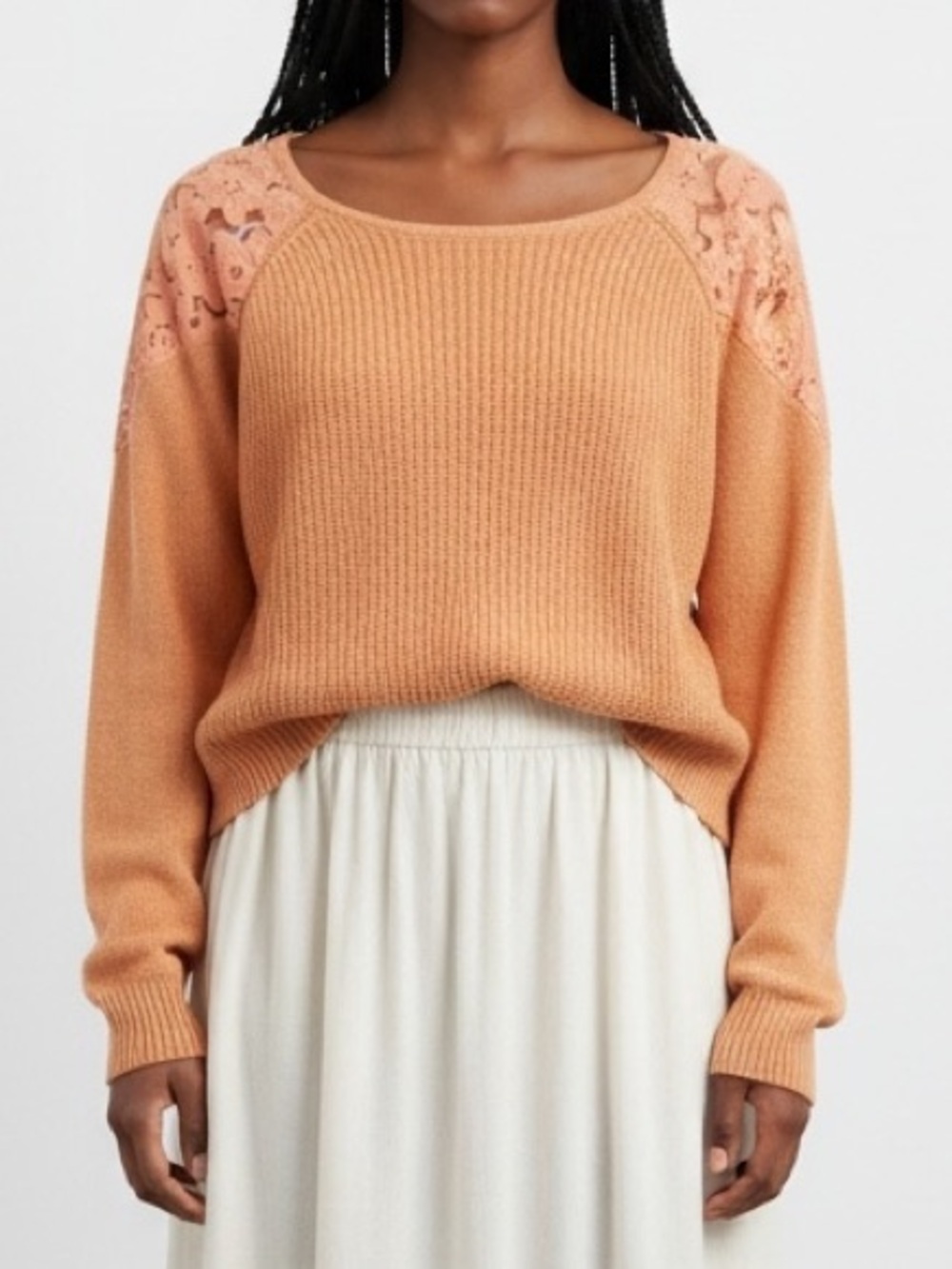 ON PARLE DE VOUS Lace Detail Sweater in Peach